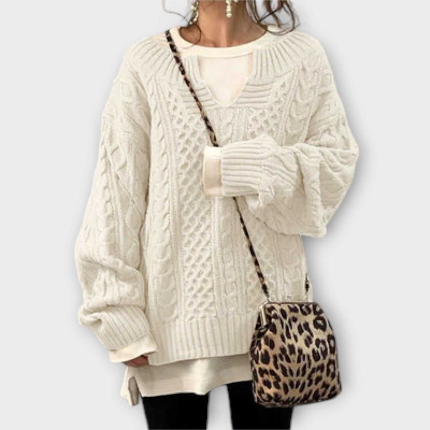 Oversized Trui met Kabelpatroon