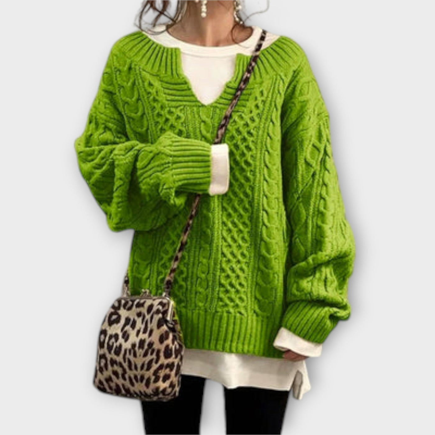 Oversized Trui met Kabelpatroon