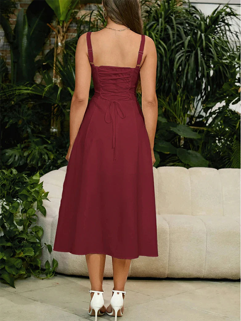 2025 Gerimpelde Bust Split Thigh Cami Zomerjurk