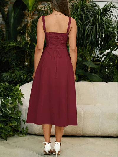 2025 Gerimpelde Bust Split Thigh Cami Zomerjurk