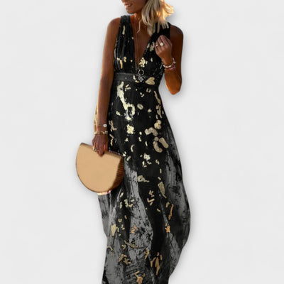 Vloeiend jurk met V-hals en pailletten-details