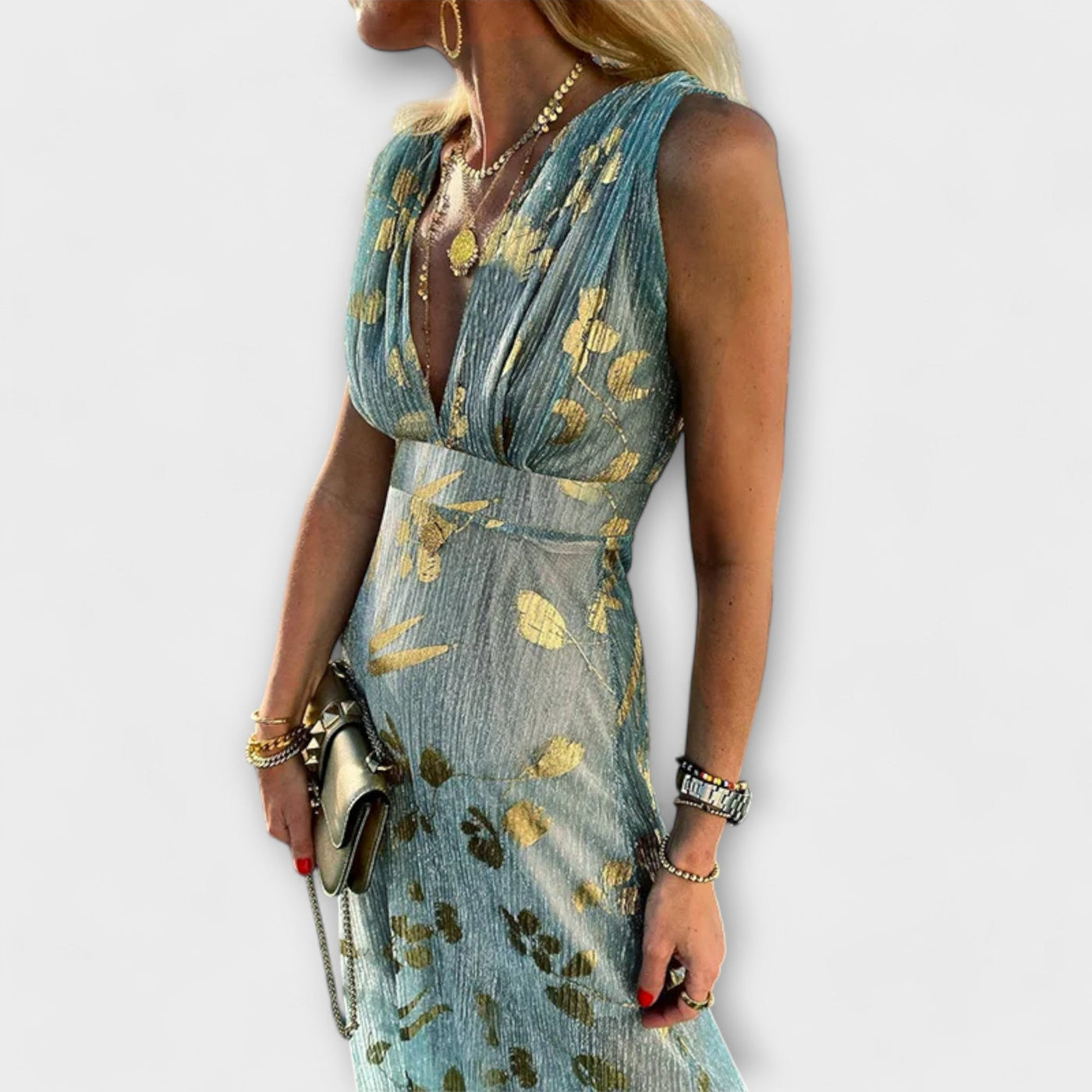 Vloeiend jurk met V-hals en pailletten-details
