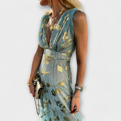 Vloeiend jurk met V-hals en pailletten-details