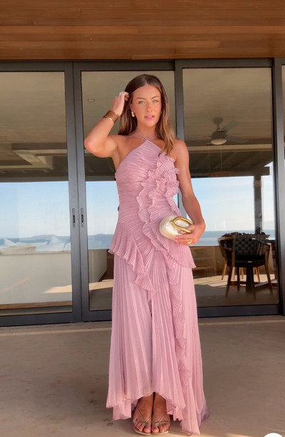 Margovil - Asymmetrische Halterjurk met Ruffle Details