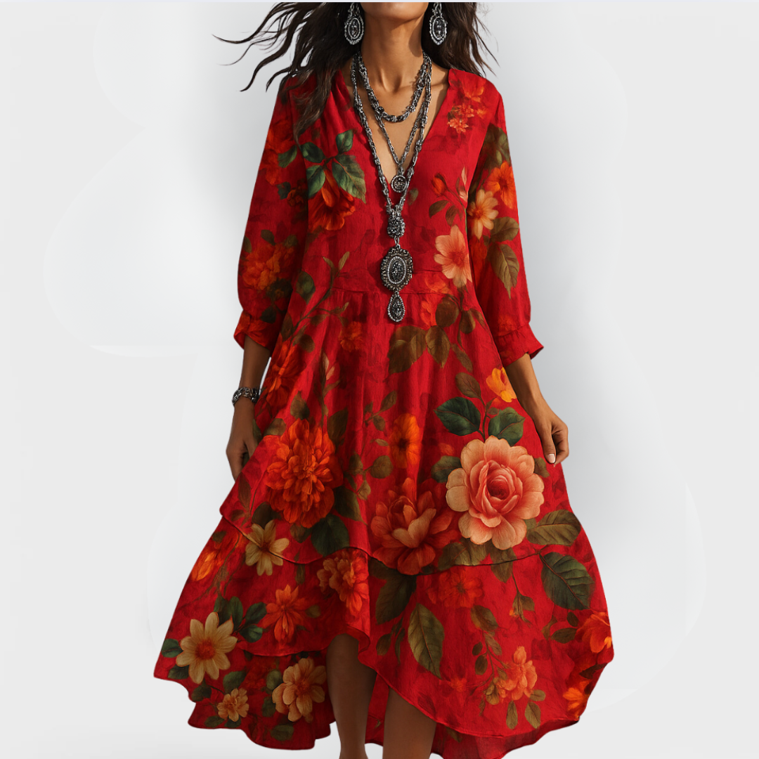 Tessara - Vintage Boho Bloemenpatroon Jurk