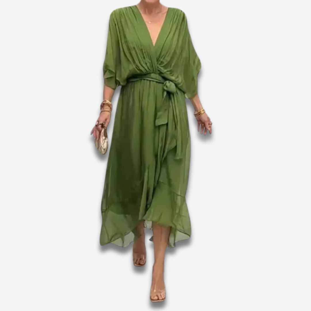 Monica - Zijde Chiffon Jurk met V-hals