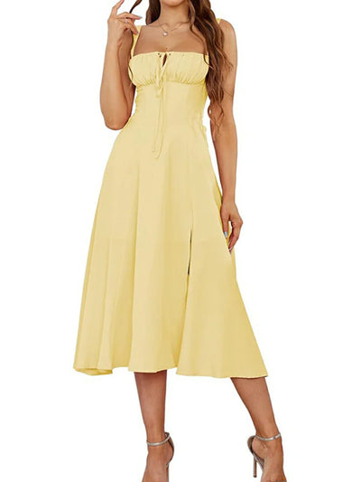 2025 Gerimpelde Bust Split Thigh Cami Zomerjurk