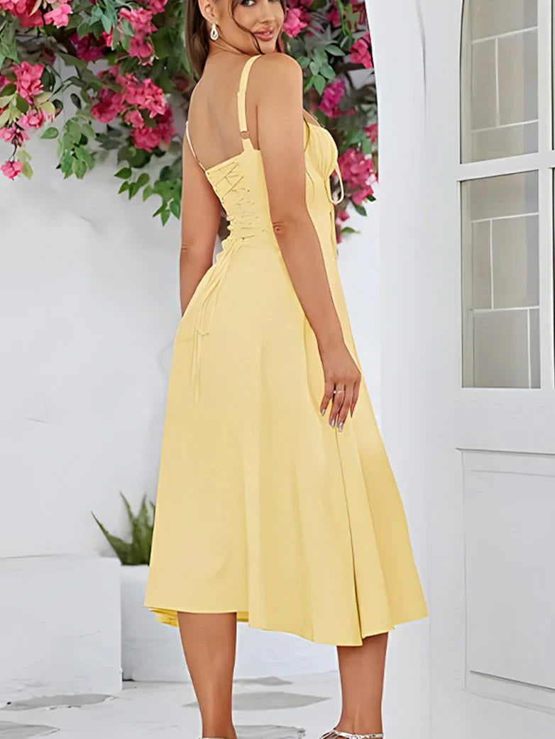 2025 Gerimpelde Bust Split Thigh Cami Zomerjurk