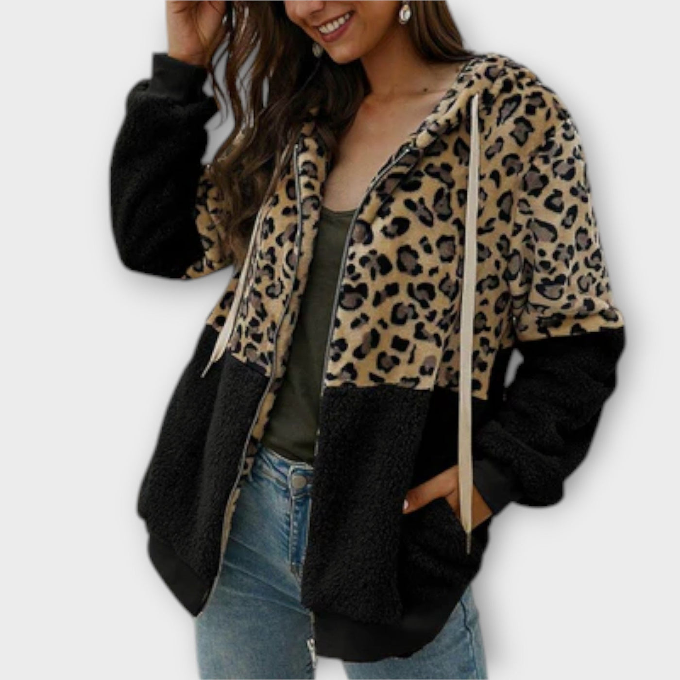 Lea - Fleece hoodie met luipaarddesign
