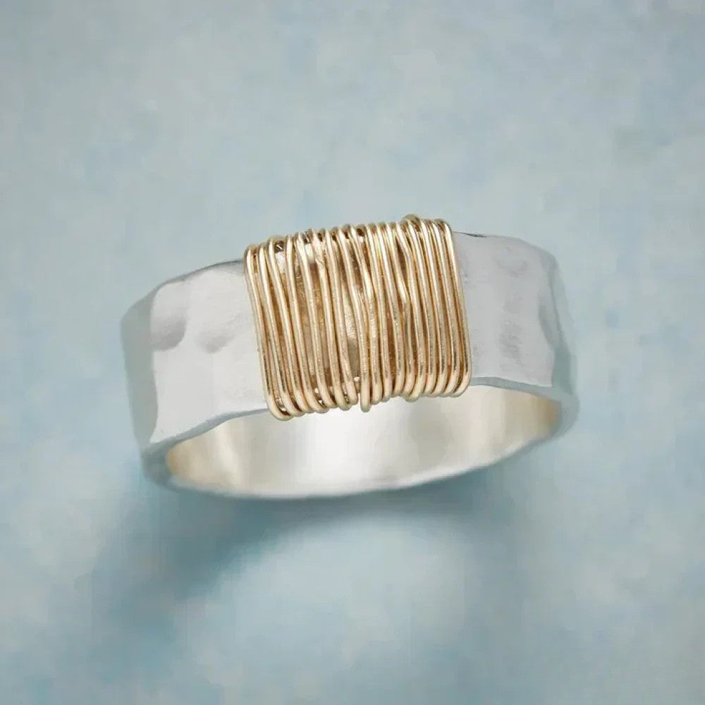 Vintage Zilveren Ring met Gouden Draden