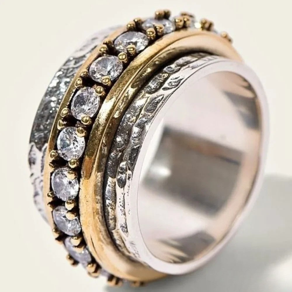 Retro Gouden & Zilveren Ring met Ingelegd Zirkonia