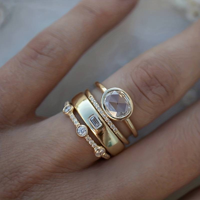 Vintage Gouden & Zirkonia-Ringen Set
