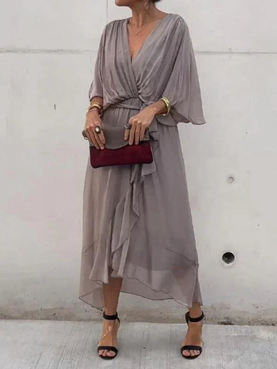 Monica - Zijde Chiffon Jurk met V-hals