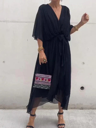Monica - Zijde Chiffon Jurk met V-hals