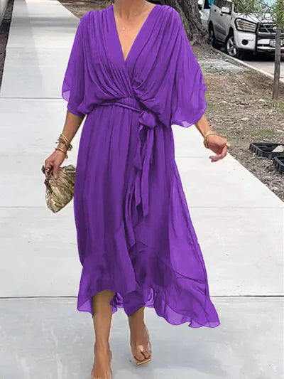 Monica - Zijde Chiffon Jurk met V-hals