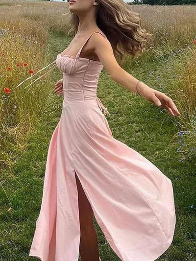 2025 Gerimpelde Bust Split Thigh Cami Zomerjurk