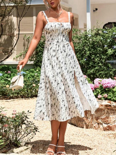 2025 Gerimpelde Bust Split Thigh Cami Zomerjurk