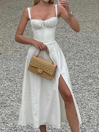 2025 Gerimpelde Bust Split Thigh Cami Zomerjurk