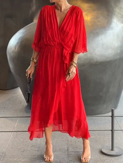 Monica - Zijde Chiffon Jurk met V-hals