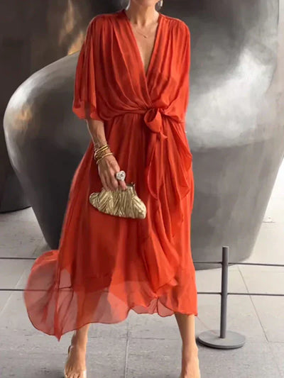 Monica - Zijde Chiffon Jurk met V-hals