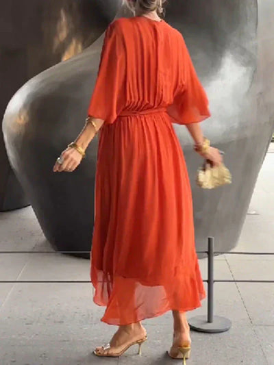 Monica - Zijde Chiffon Jurk met V-hals