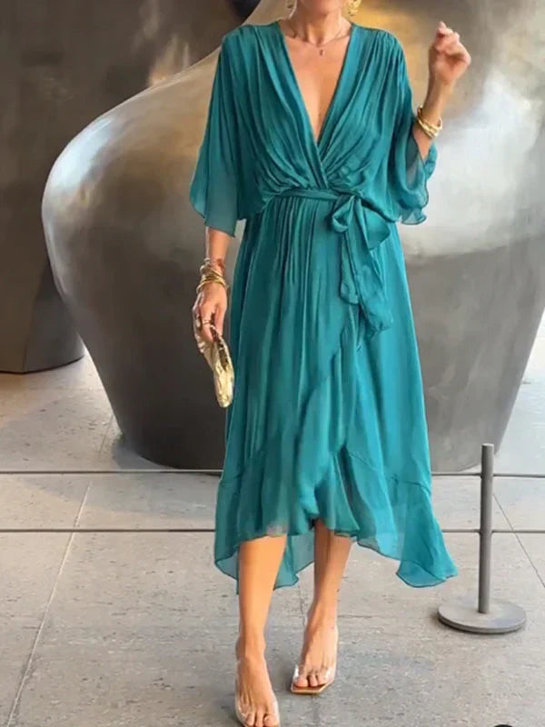 Monica - Zijde Chiffon Jurk met V-hals
