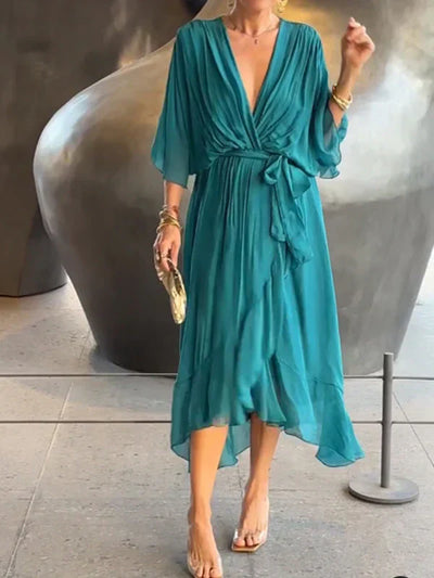 Monica - Zijde Chiffon Jurk met V-hals