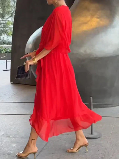 Monica - Zijde Chiffon Jurk met V-hals