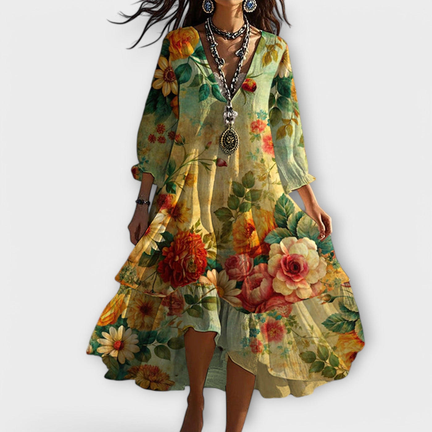 Marina - Vintage Boho V-hals Jurk